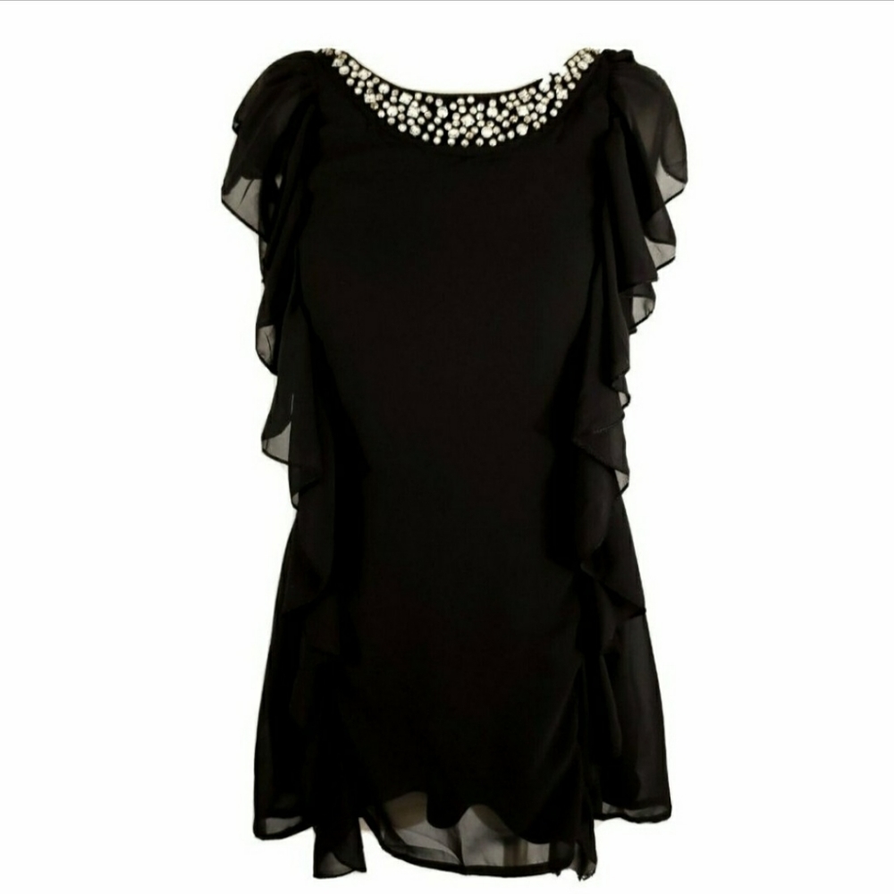 H&M Crystal Bib Ruffle Tunic Top